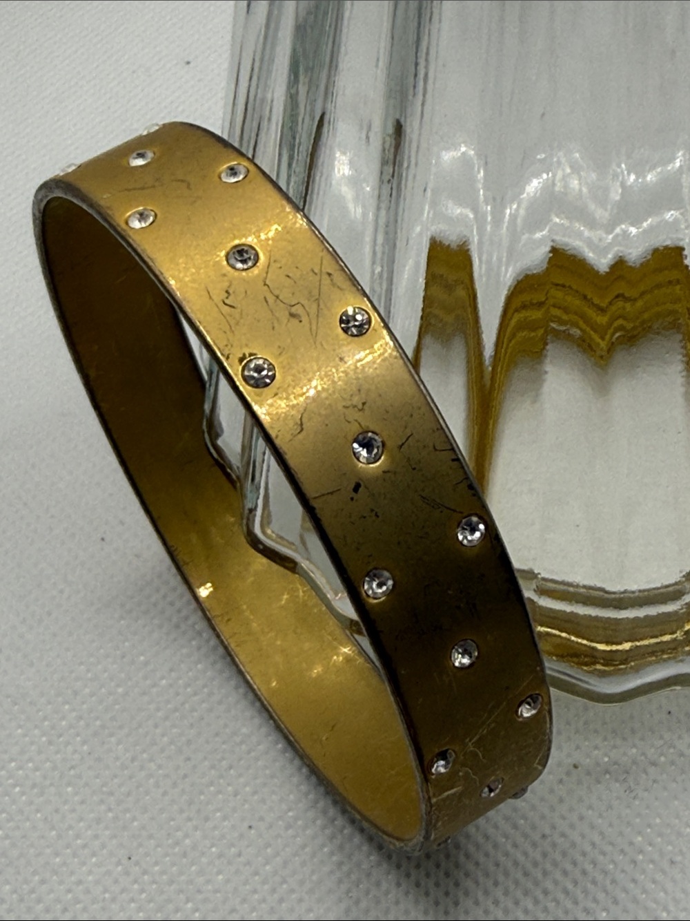Joan rivers rhinestone Gold Tone Stud Bangle distressed metal Bracelet